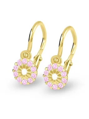 Children's gold earrings with pink zircons 239 001 00516