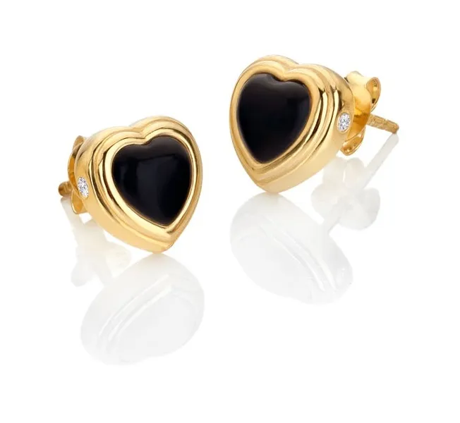 Jac Jossa Soul DE788 Diamond and Onyx Gold Plated Heart Earrings