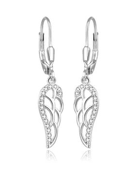 Elegant silver earrings with clear zircons Angel wings AGUC2585L