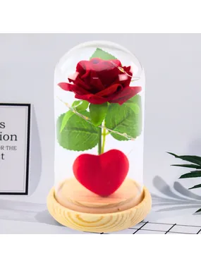 Eternal rose in a dome with LED lighting red with hearts 14x8cm