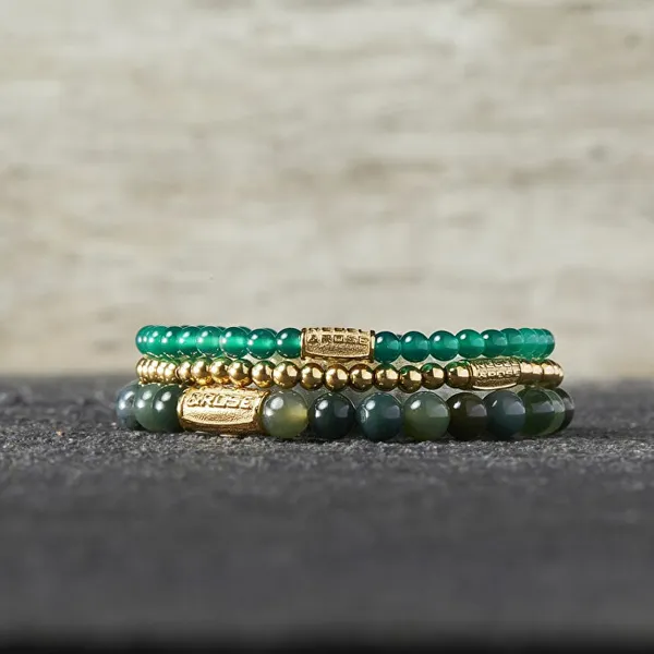 Green Harmony Gold Beaded Bracelet RR-40106-G