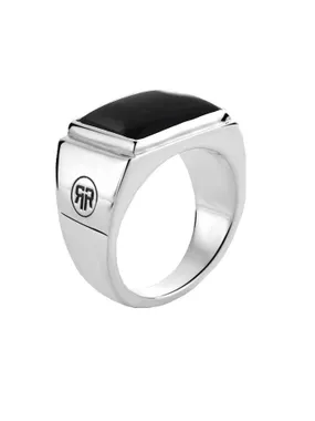 Timeless Square Onyx Lowneck Silver Ring RR-RG030-S