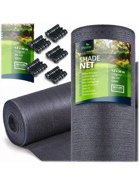 Shading mesh 1.5x50m 110g/m2 + 50 gray clamps