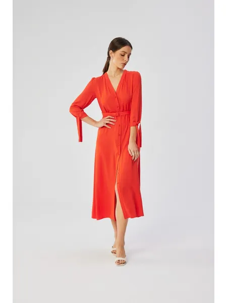 S365 Midi dress with tied cuffs - coral