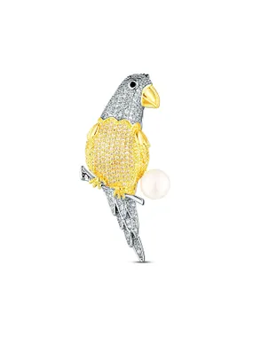 Charming Gold-plated Parrot Brooch with Real Pearl JL0870