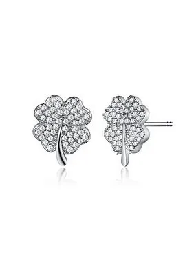 Silver earrings for luck Four-leaf clovers Karma 62168