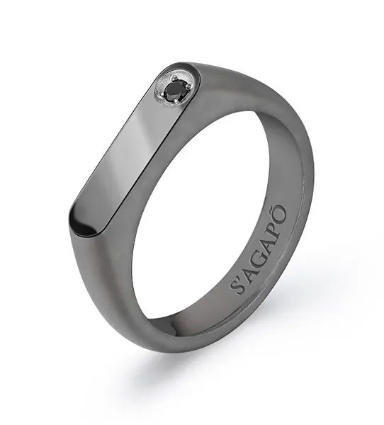 Men's Steel Ring With Black Zircon Tag Me Too Stg34