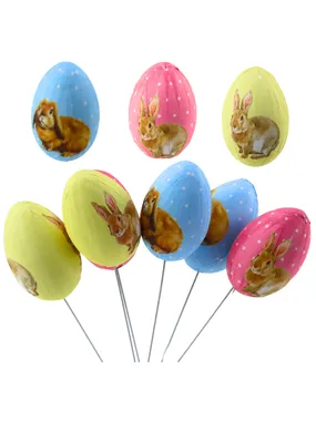 Easter eggs on the peak of the wire colorful with bunnies decoration 6pcs