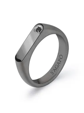 Men's Steel Ring With Black Zircon Tag Me Too Stg34