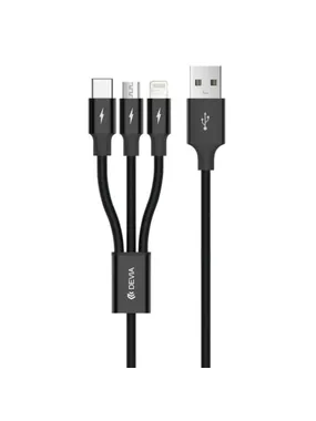 Devia Kintone Series 3in1 Tube, USB to Lightning, MicroUsb, Type-C, 1.2M, Black