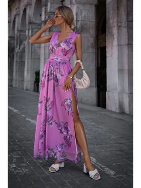 M781 Chiffon maxi dress with a high slit - model 3