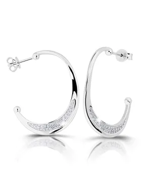 Modern silver earrings with zircons M02021