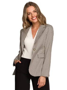 S309 One-button jacket with a fine check - brown