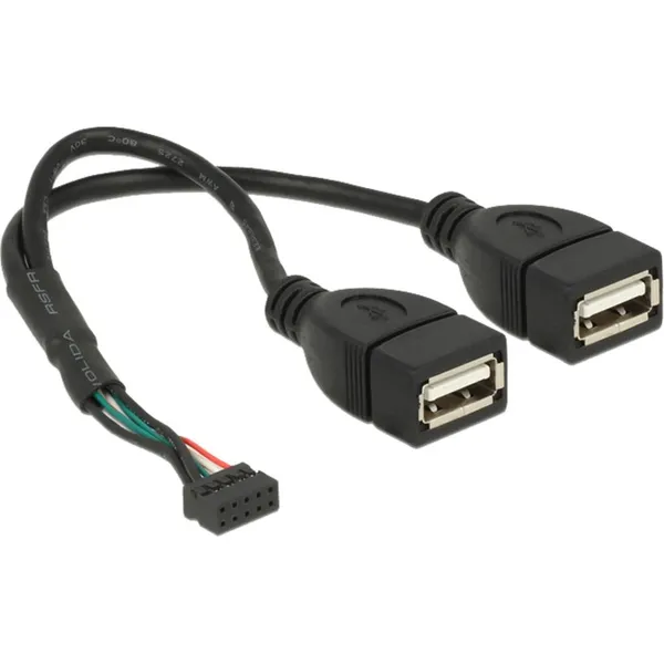 USB 2.0 Y-cable, 10 pin header > 2x USB-A socket