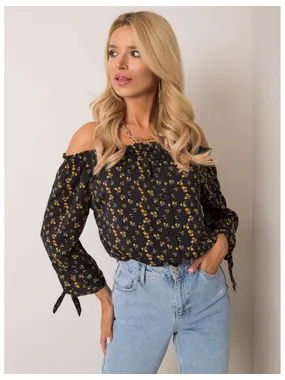 SUBLEVEL Black and yellow blouse with flowers.