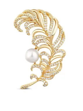 Beautiful gold plated feather brooch JL0731