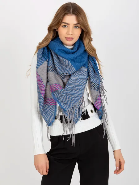 Dark blue and grey patterned women's winter scarf.