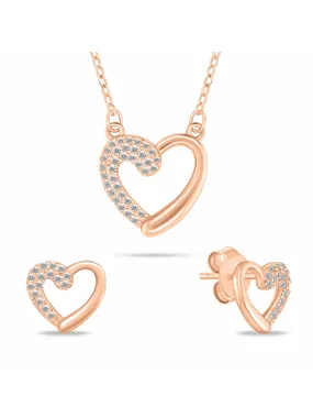 Charming bronze jewelry set Hearts with zircons SET259R (necklace, earrings)