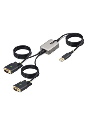 StarTech.com 13 pēdu (4 m) 2 portu USB uz seriālā adaptera kabelis, maināmas DB9 skrūves/uzgriežņi, COM aizturi, USB-A uz DB9 RS232, FTDI, 4. līmeņa ESD aizsardzība, Windows/macOS/ChromeOS/Linux — izturīgs TPE Būvniecība