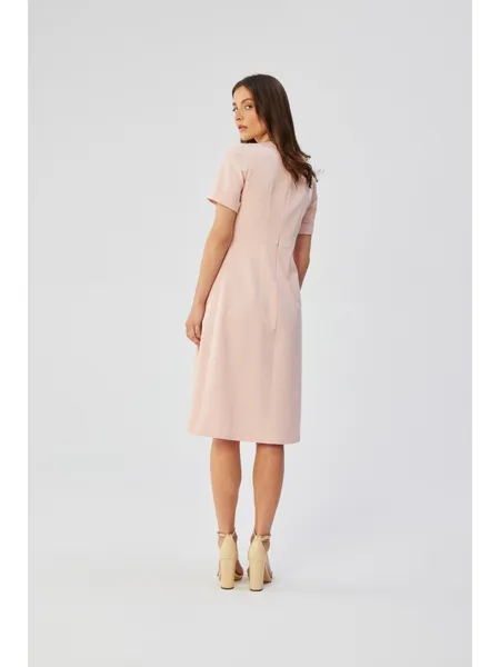 S361 Dress with decorative pleats on the side - powder pink