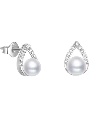 Elegant silver earrings studs with real freshwater pearl AGUP2266P