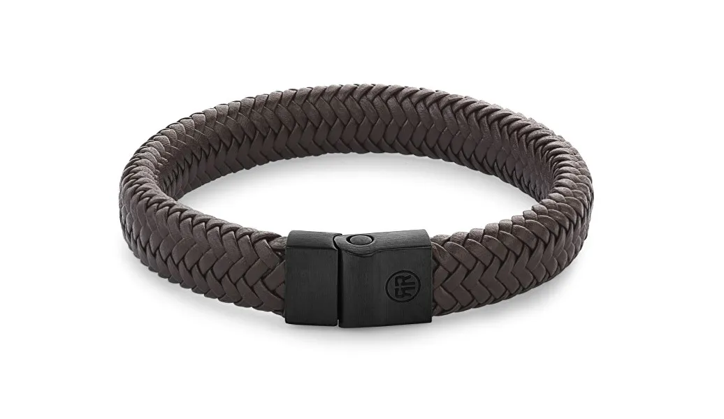 Herringbone Brown Black Leather Bracelet RR-M0023-B