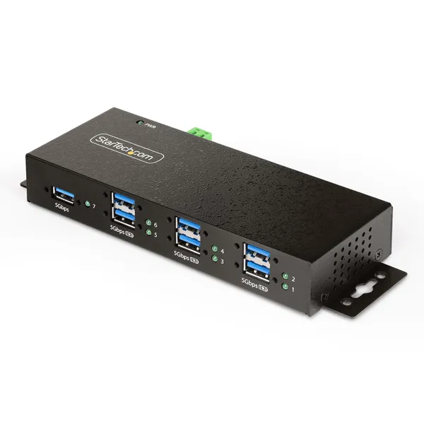 StarTech.com 5G7AINDRM-USB-A-HUB interfeisa centrmezgls USB 3.2 Gen 1 (3.1 Gen 1) Type-B 5000 Mbit/s Black