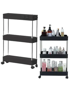 Multifunctional mobile bookcase 3 shelves on wheels black