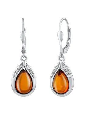 Silver earrings with natural amber JST13327EJ
