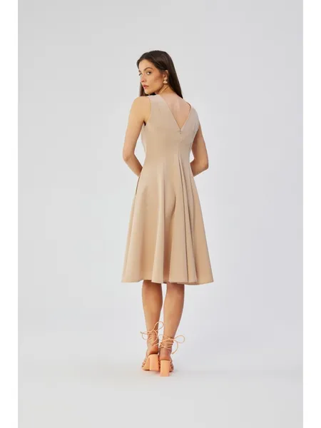 S358 Sleeveless flared dress - beige