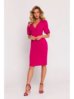 M779 Dress with a neckline and a strongly marked waist - fuchsia