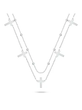 Double Silver Cross Necklace NCL157W