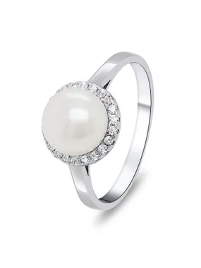 Elegant silver ring with pearl and zircons RI034W