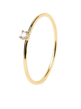 White Solitary Essentials Minimalist Gold Plated Cubic Zirconia Ring AN01-156