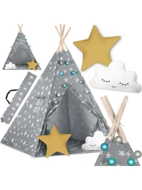 Tipi tent for children with nukido lights - gray stars