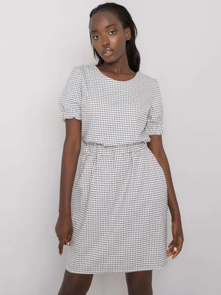 White checkered dress with pockets.