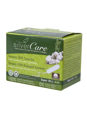 Silver Care tampons without applicator made of organic cotton Super 18 pcs