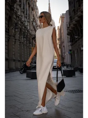 M790 Maxi dress with shoulder pads - cream