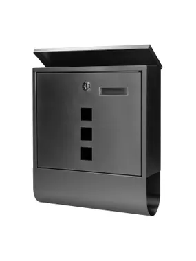 HAITI letterbox made of galvanized steel with a newspaper holder, windows and a business card holder, black