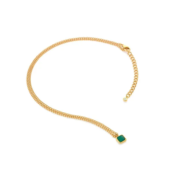 Fine Gold Plated Necklace with Green Agate and Diamond Gemstones DN197