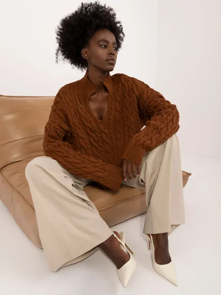 Women's Brown Cable Sweater