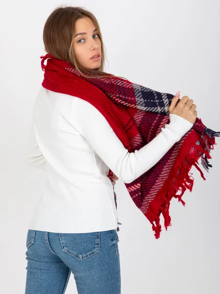 Red women's scarf with fringes.