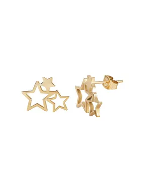 Gold-plated steel earrings with three stars