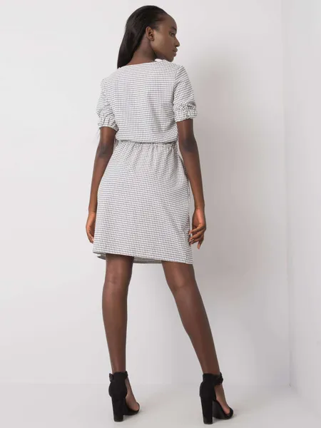 White checkered dress with pockets.