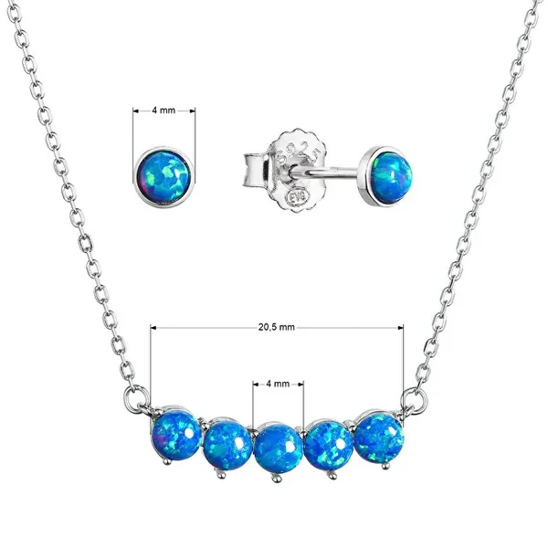 Charming jewelry set with synthetic opals 19035.3 blue (earrings, necklace)