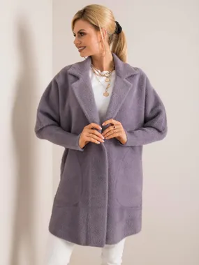Dark gray fluffy coat.