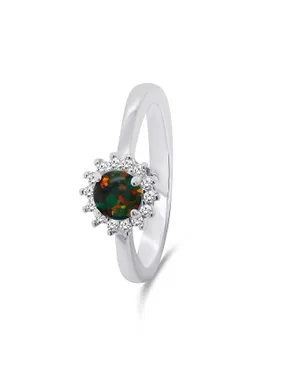 Beautiful silver ring with opal and zircons RI056WBC