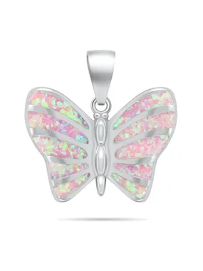 Delicate silver pendant Butterfly with pink opal PT136WP