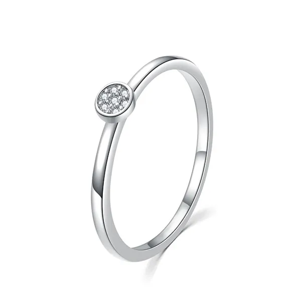 Glittering silver ring with clear zircons R00020
