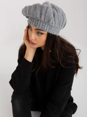 Gray women's winter hat with rhinestones.